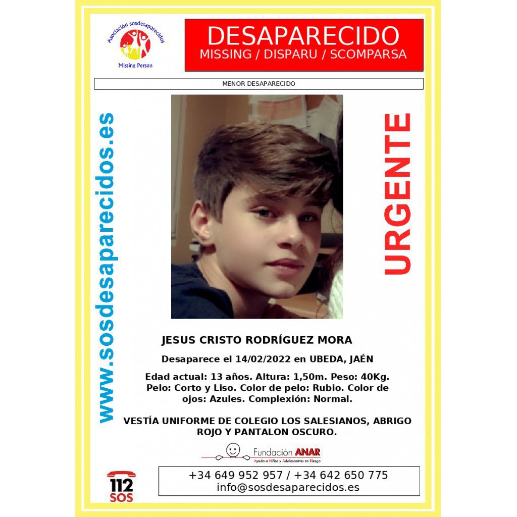  Buscan a un niño de 13 años desaparecido en Úbeda desde hace más de un mes 
